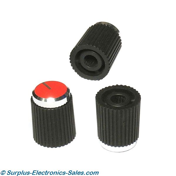 Black Knob With Red Face For 4mm Split Knurled Shaft - Click Image to Close